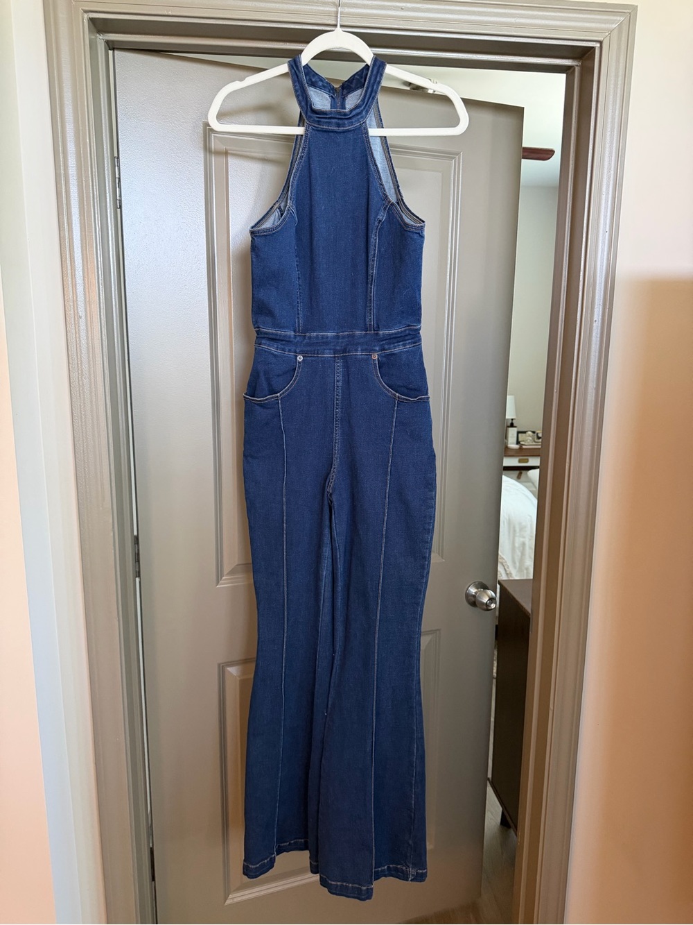 We The Free Indigo Denim Halter Jumpsuit